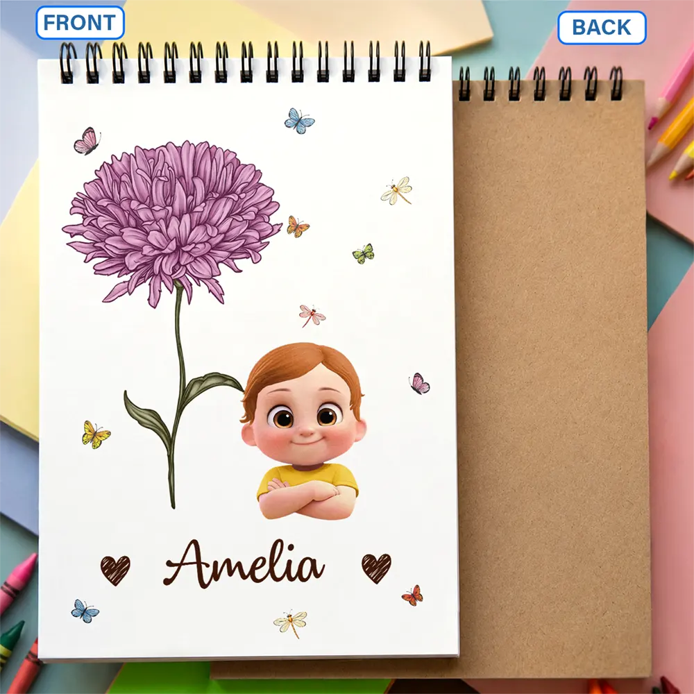 Back To School,Gift For Daughter,Gift For Children,Confident,Vector,Icon - Birth Flower Cartoon Character For Kids, Sisters, Besties - Personalized Sketchbook