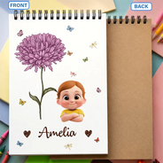 Back To School,Gift For Daughter,Gift For Children,Confident,Vector,Icon - Birth Flower Cartoon Character For Kids, Sisters, Besties - Personalized Sketchbook