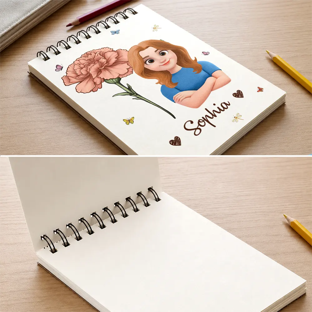 Back To School,Gift For Daughter,Gift For Children,Confident,Vector,Icon - Birth Flower Cartoon Character For Kids, Sisters, Besties - Personalized Sketchbook
