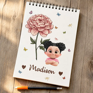 Back To School,Gift For Daughter,Gift For Children,Confident,Vector,Icon - Birth Flower Cartoon Character For Kids, Sisters, Besties - Personalized Sketchbook