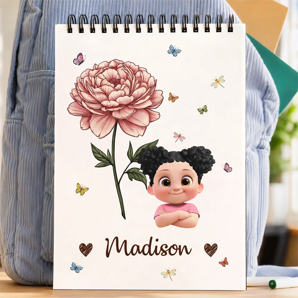 Back To School,Gift For Daughter,Gift For Children,Confident,Vector,Icon - Birth Flower Cartoon Character For Kids, Sisters, Besties - Personalized Sketchbook