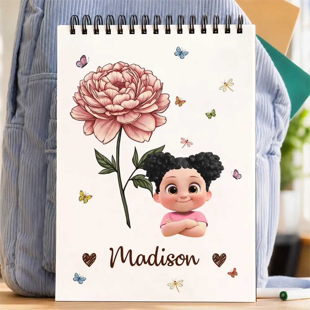 Back To School,Gift For Daughter,Gift For Children,Confident,Vector,Icon - Birth Flower Cartoon Character For Kids, Sisters, Besties - Personalized Sketchbook