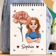 Back To School,Gift For Daughter,Gift For Children,Confident,Vector,Icon - Birth Flower Cartoon Character For Kids, Sisters, Besties - Personalized Sketchbook