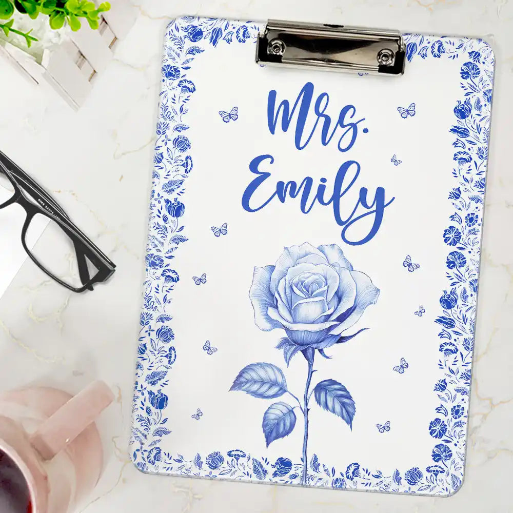 Birth Flower Chinoiserie Toile Art - Personalized Acrylic Clipboard
