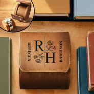 Gift For Husband, Gift For Couples, Happy - Birth Flower Couple Custom Monogram Name - Personalized Leather Watch Case