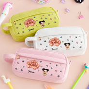 Back To School, Gift For Daughter, Gift For Children, Confident, Vector - Birth Flower Custom Name Cartoon Character - Personalized Corduroy Pencil Case
