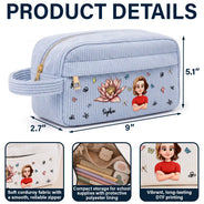 Back To School, Gift For Daughter, Gift For Children, Confident, Vector - Birth Flower Custom Name Cartoon Character - Personalized Corduroy Pencil Case