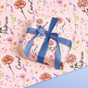 Family,Gift For Women,Happy - Birth Flower Custom Name Family Daughter Sister - Personalized Wrapping Paper