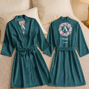 Gift For Yourself, Gift For Women, Bachelorette, Confident, Icon - Birth Flower Custom Name For Her, Bridesmaids, Friends, Wife, Mom, Daughter - Personalized Satin Robe