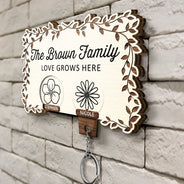 Gift For Couples, Gift For Husband, Gift For Wife, Gift For Boyfriend, Gift For Girlfriend, Parents, Gift For Mother, Gift For Father, Family, Love - Birth Flower Family Love Grows Here - Personalized Custom Shaped Key Holder