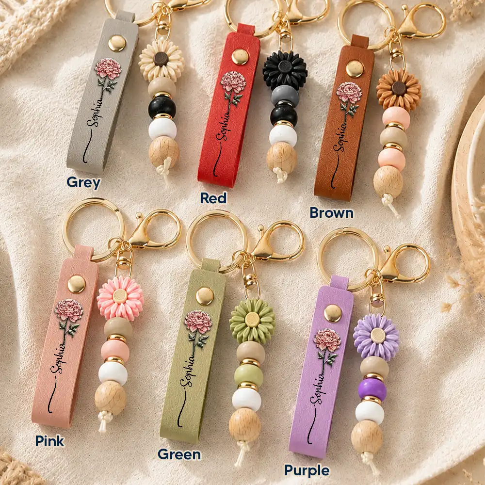 Healing,Gift For Yourself,Gift For Women,Icon - Birth Flower God Says You Are Bible Verse - Personalized Leather Beaded Keychain