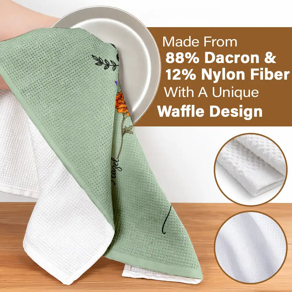 Gift For Mother,Gift For Grandma,Gift For Wife,Happy - Birth Flower Grandma's Garden - Personalized Kitchen Towel
