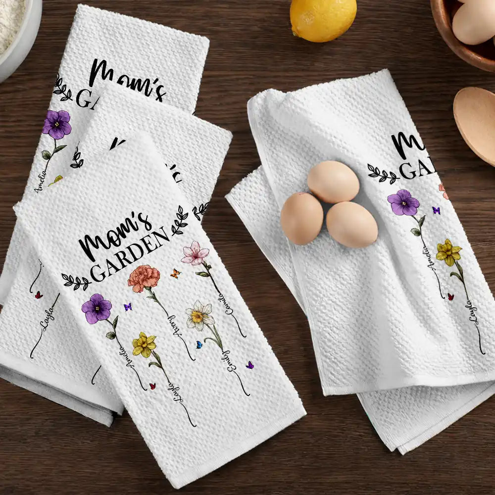 Gift For Mother,Gift For Grandma,Gift For Wife,Happy - Birth Flower Grandma's Garden - Personalized Kitchen Towel