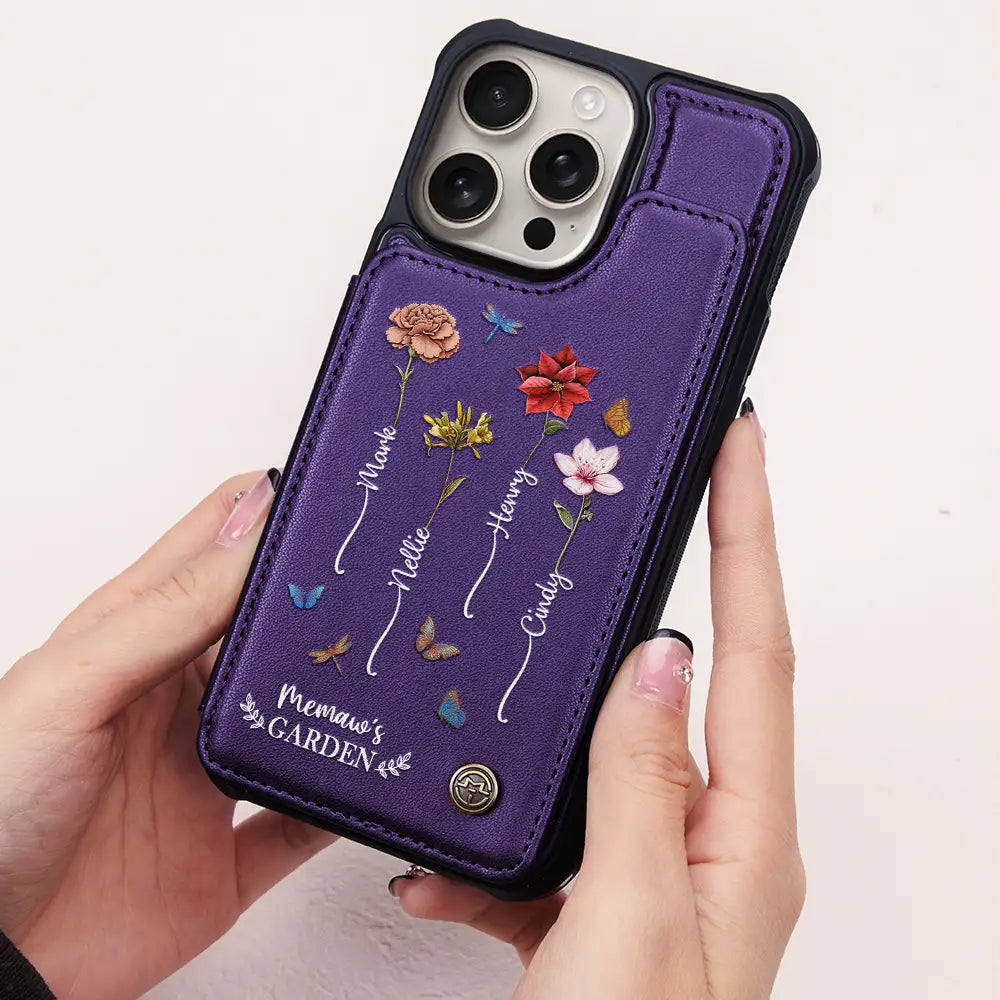 Gift For Grandma,Gift For Mother,Love,Gift For Women - Birth Flower Grandma's Garden - Personalized Leather Flip Wallet Phone Case