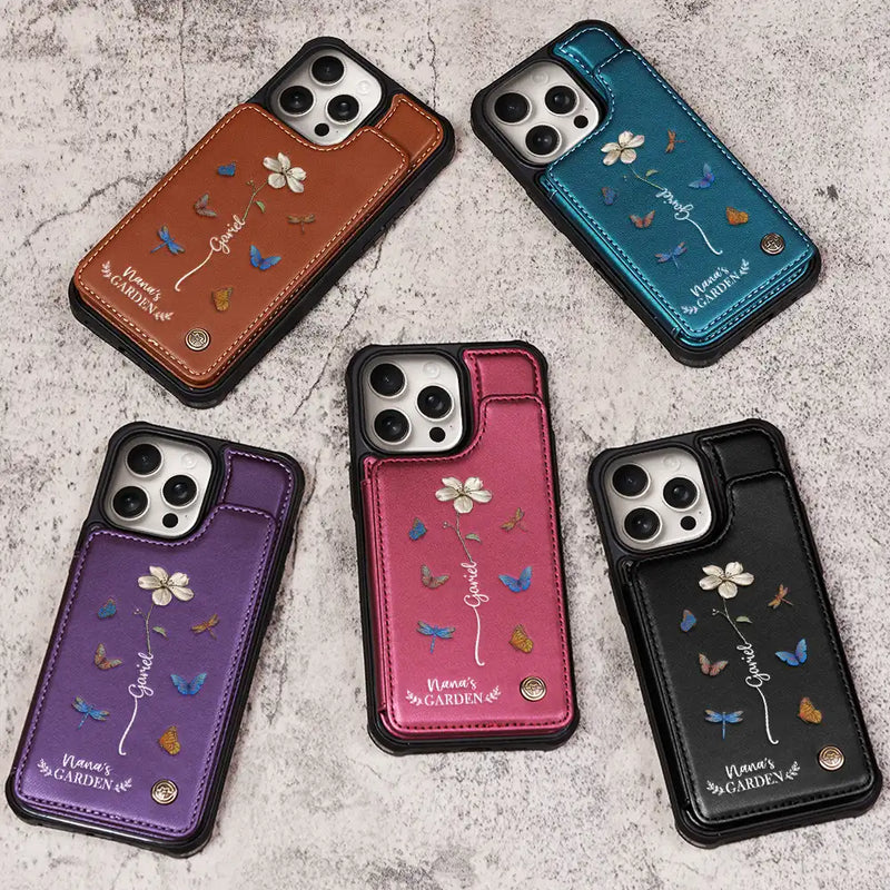 Gift For Grandma,Gift For Mother,Love,Gift For Women - Birth Flower Grandma's Garden - Personalized Leather Flip Wallet Phone Case