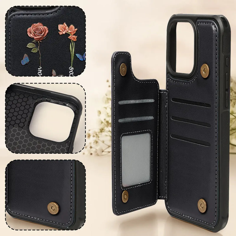 Gift For Grandma,Gift For Mother,Love,Gift For Women - Birth Flower Grandma's Garden - Personalized Leather Flip Wallet Phone Case