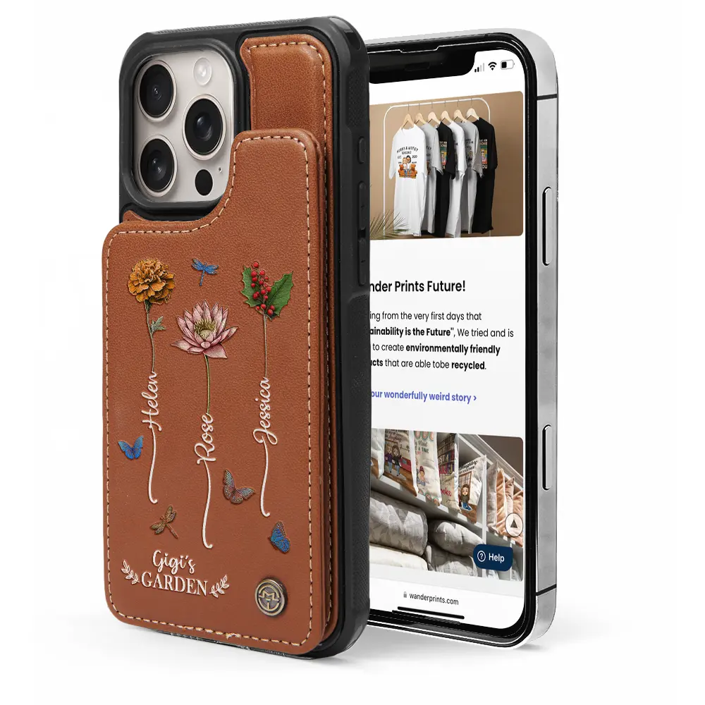 Gift For Grandma,Gift For Mother,Love,Gift For Women - Birth Flower Grandma's Garden - Personalized Leather Flip Wallet Phone Case