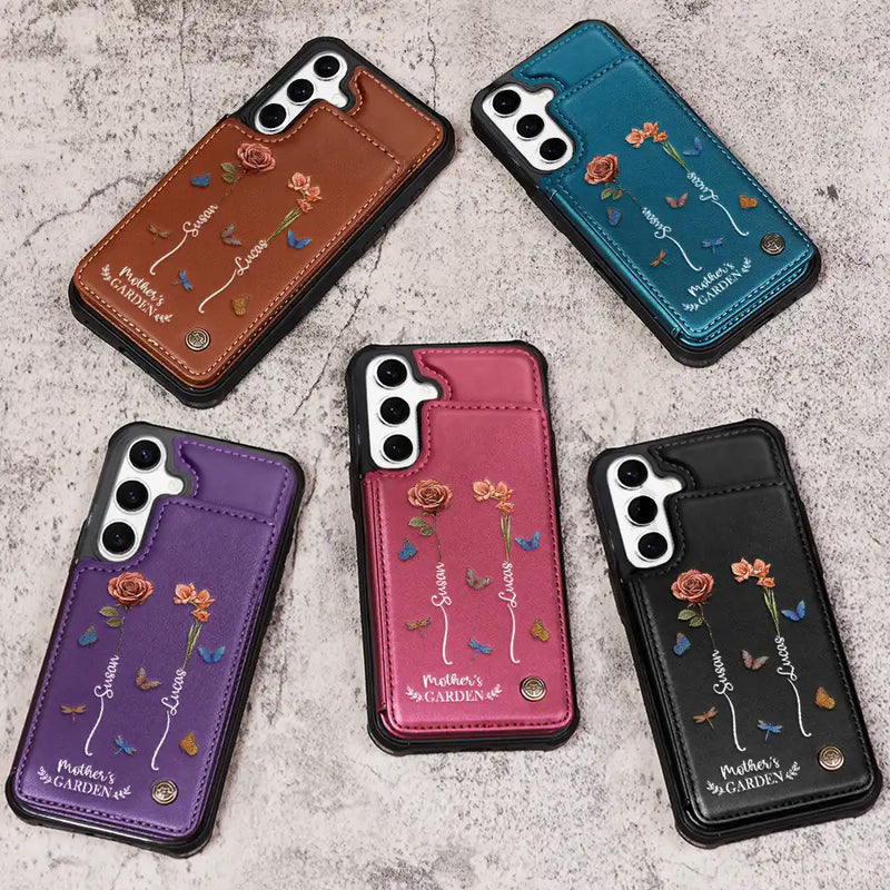 Gift For Wife, Gift For Yourself, Gift For Women, Gift For Mother, Gift For Grandma, Love - Birth Flower Grandma's Garden - Personalized Leather Flip Wallet Phone Case