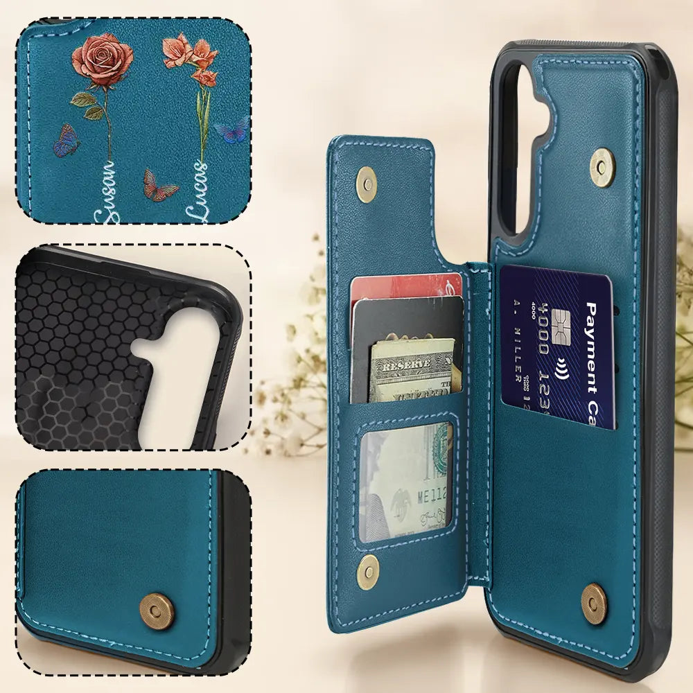 Gift For Wife, Gift For Yourself, Gift For Women, Gift For Mother, Gift For Grandma, Love - Birth Flower Grandma's Garden - Personalized Leather Flip Wallet Phone Case