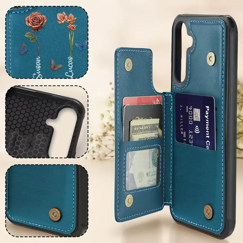 Gift For Wife, Gift For Yourself, Gift For Women, Gift For Mother, Gift For Grandma, Love - Birth Flower Grandma's Garden - Personalized Leather Flip Wallet Phone Case