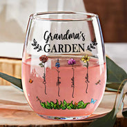 Gift For Grandma, Gift For Mother, Love - Birth Flower Grandma's Garden - Personalized Stemless Wine Glass