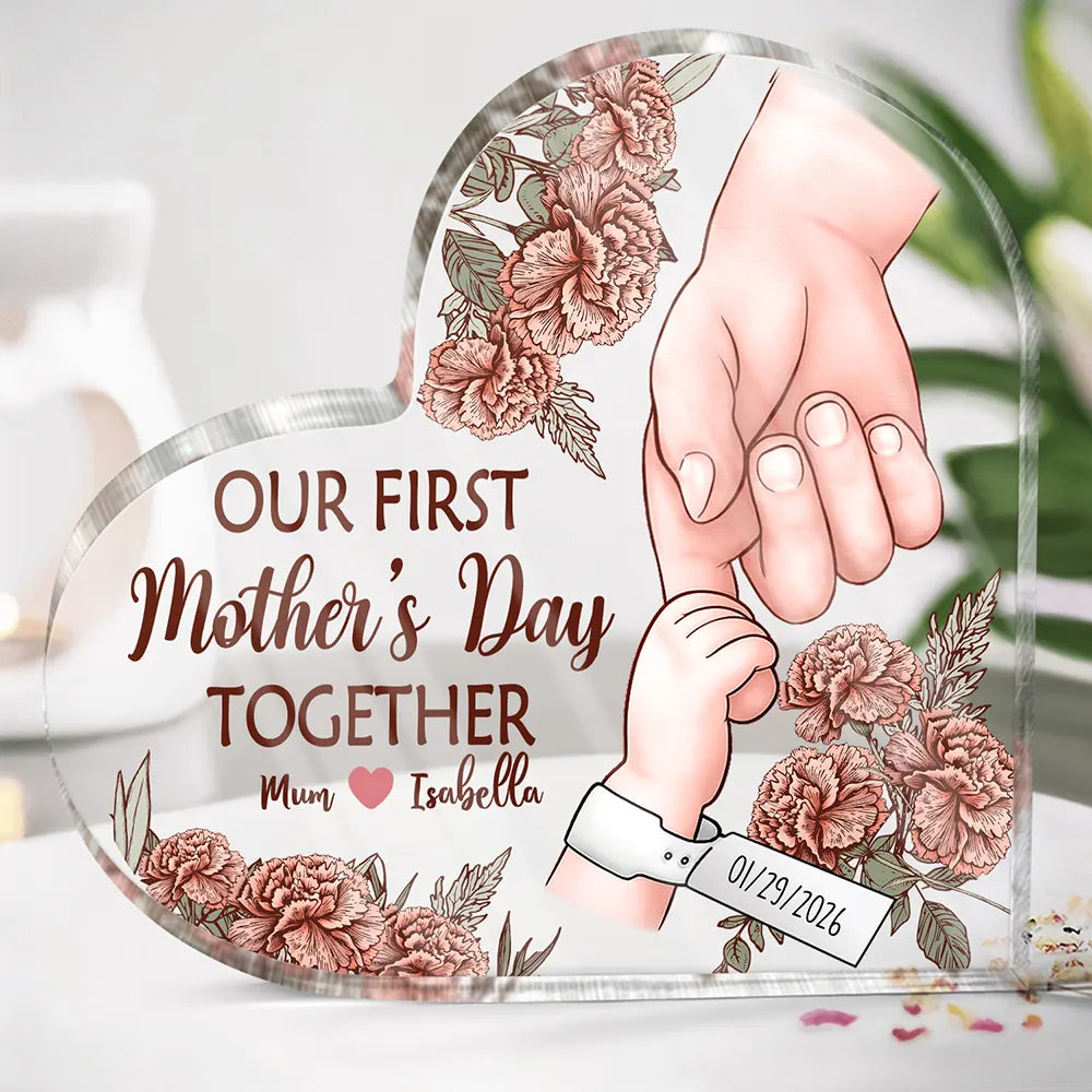 Birth Flower Great Job New Mom - Personalized Heart Shaped Acrylic Plaque