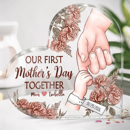 Birth Flower Great Job New Mom - Personalized Heart Shaped Acrylic Plaque