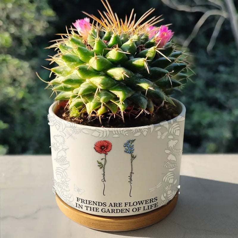 Gift For Bestie, Old Best friends, Gift For Sisters, Happy - Birth Flower Grow An Old Friend - Personalized Ceramic Plant Pot