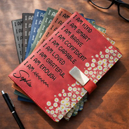Gift For Yourself, Gift For Women, Gift For Men, Love - Birth Flower I Am Enough - Personalized Leather Notebook Set