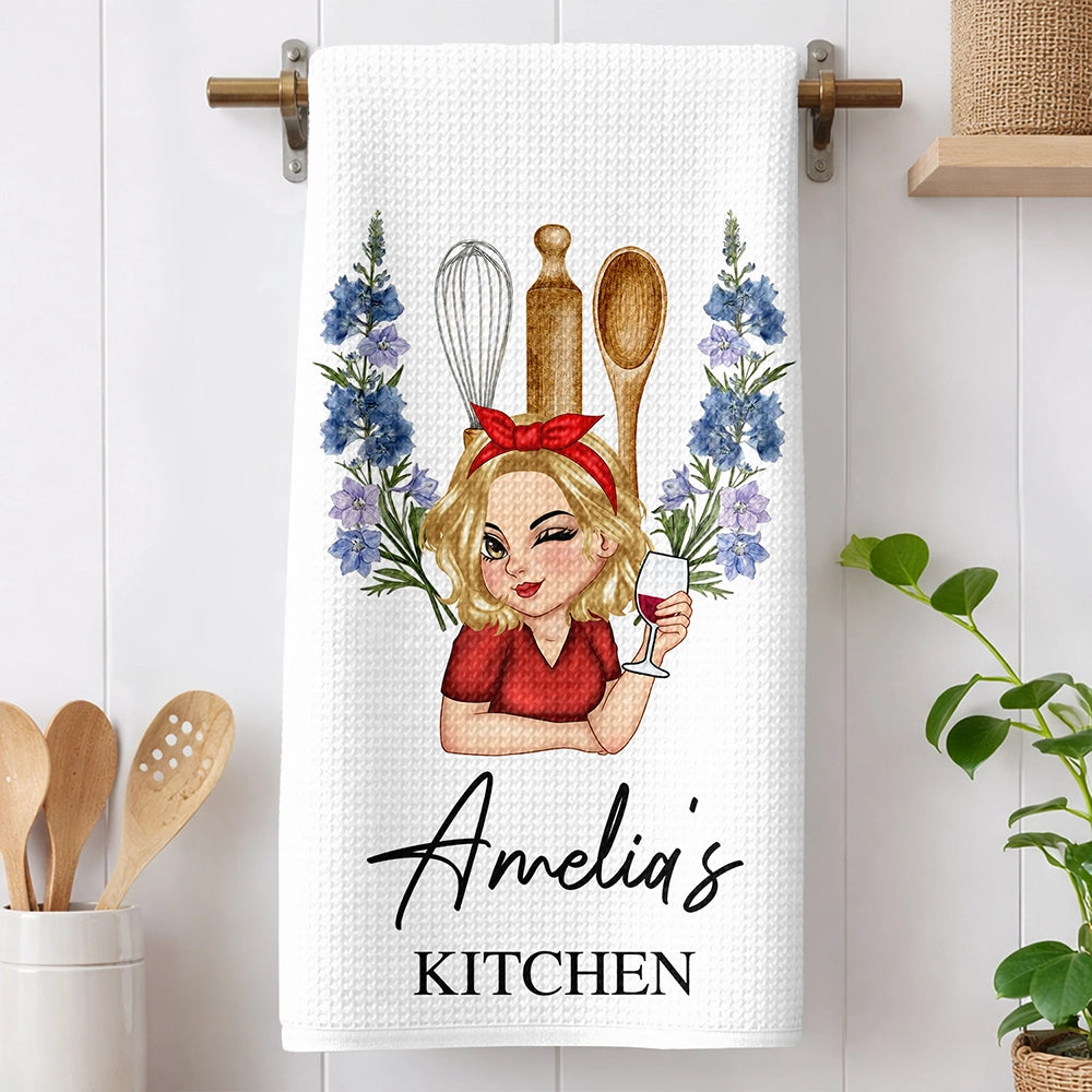 Cozy, Gift For Yourself, Cooking, Gift For Women, Icon - Birth Flower Mom Grandma Kitchen - Personalized Kitchen Towel