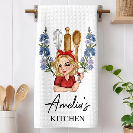 Birth Flower Mom Grandma Kitchen - Personalized Kitchen Towel