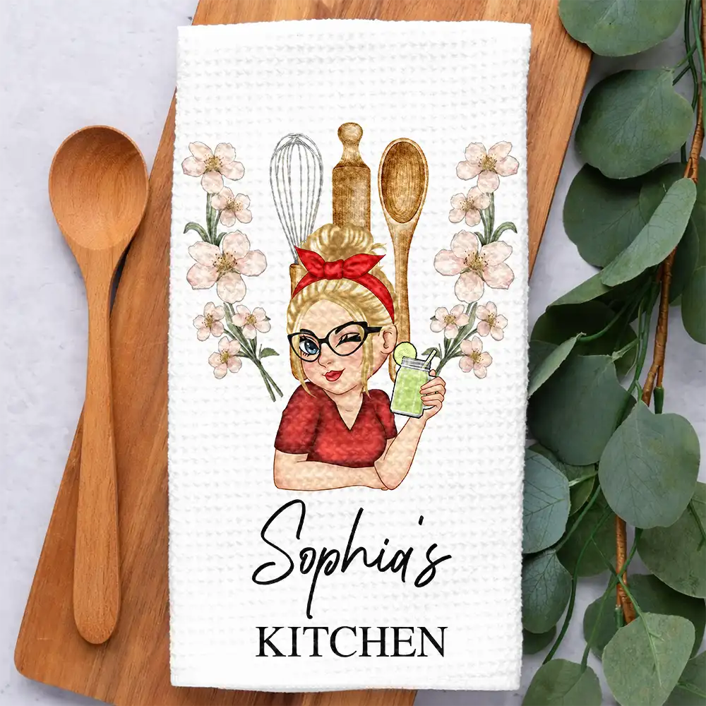 Cozy, Gift For Yourself, Cooking, Gift For Women, Icon - Birth Flower Mom Grandma Kitchen - Personalized Kitchen Towel
