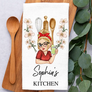 Cozy, Gift For Yourself, Cooking, Gift For Women, Icon - Birth Flower Mom Grandma Kitchen - Personalized Kitchen Towel