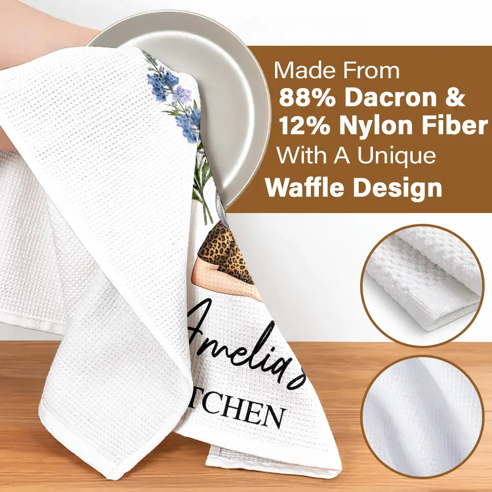Cozy, Gift For Yourself, Cooking, Gift For Women, Icon - Birth Flower Mom Grandma Kitchen - Personalized Kitchen Towel