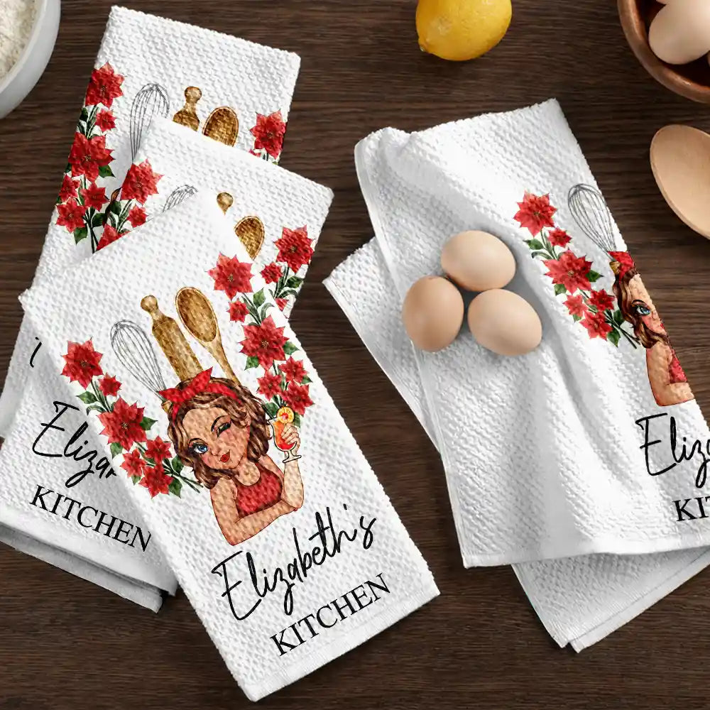 Cozy, Gift For Yourself, Cooking, Gift For Women, Icon - Birth Flower Mom Grandma Kitchen - Personalized Kitchen Towel