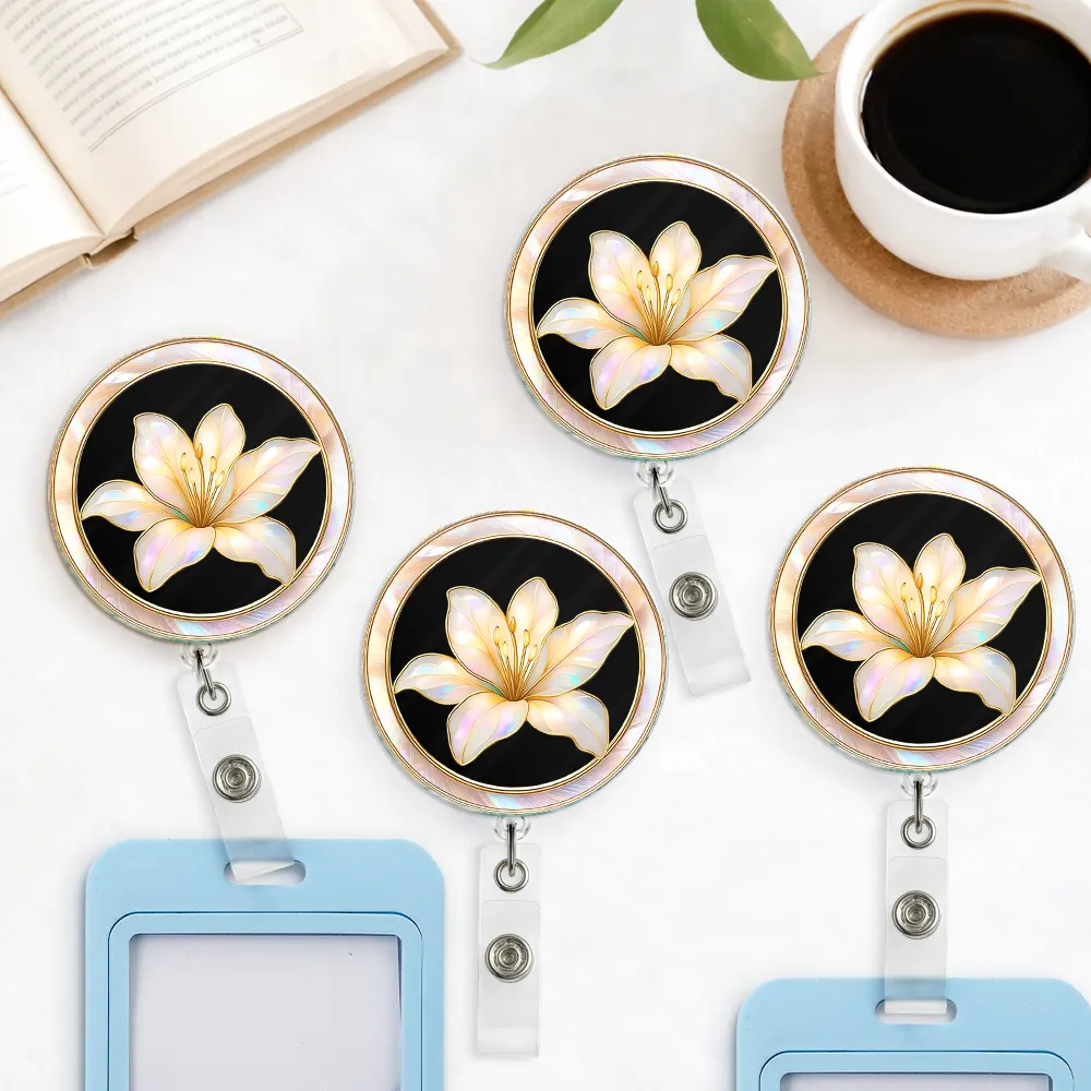 Nurse,Teacher,Gift For Women,Happy - Birth Flower Nacre Effect Custom Shape - Personalized Badge Reel