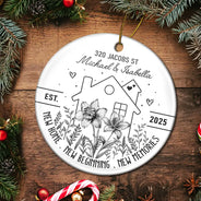 Gift For Couples,Christmas,Gift For Husband,Gift For Wife,Gift For Boyfriend,Gift For Girlfriend,Happy - Birth Flower New Home New Beginning - Personalized Circle Ceramic Ornament