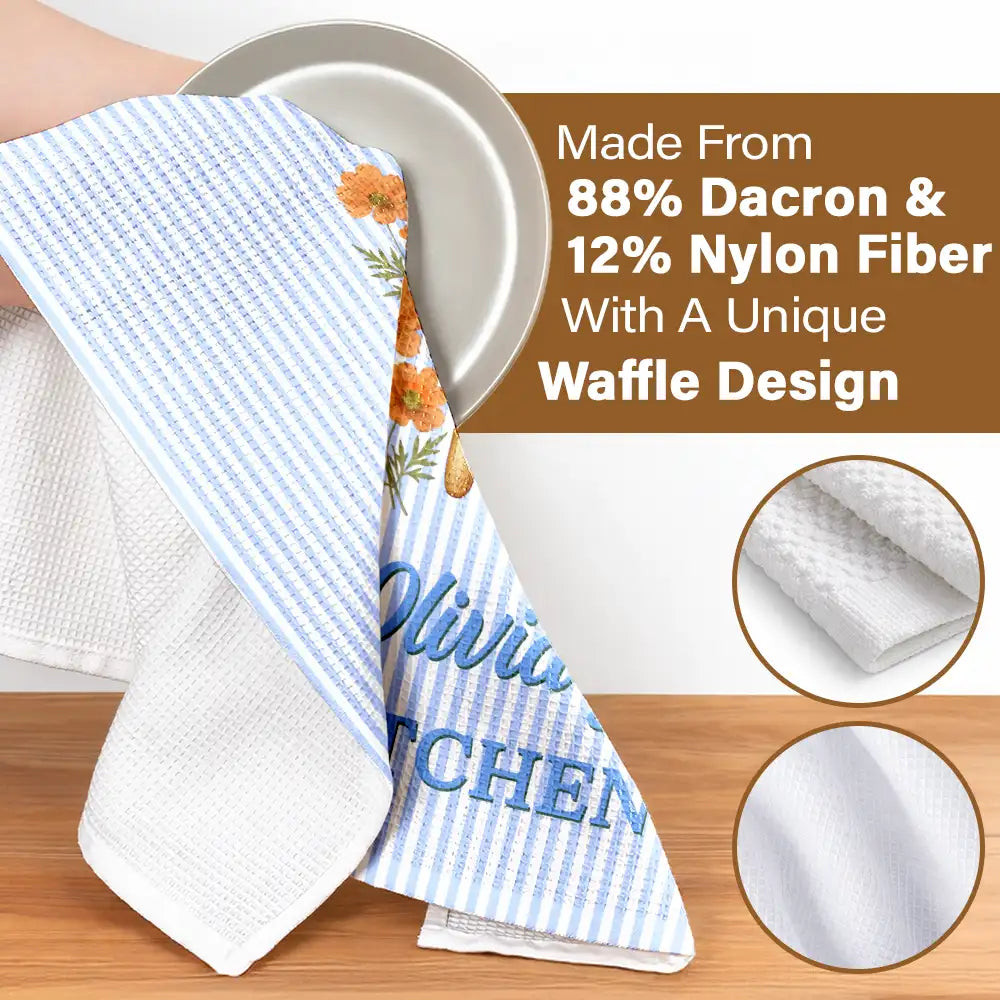 Top Market,Gift For Yourself,Cooking,Gift For Women,Icon,Happy - Birth Flower Striped Pattern - Personalized Kitchen Towel