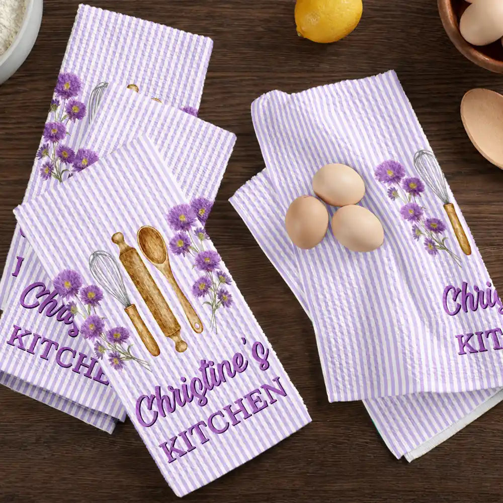 Top Market,Gift For Yourself,Cooking,Gift For Women,Icon,Happy - Birth Flower Striped Pattern - Personalized Kitchen Towel