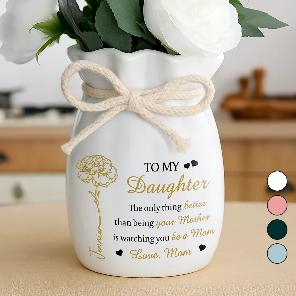 Birth Flower Watching You Be A Mom - Personalized Ribbon Tie Flower Vase