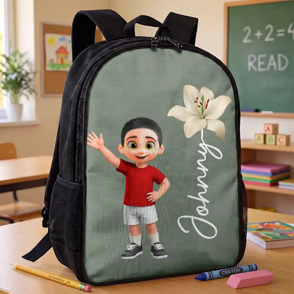 Top Market,Adorable,Back To School,Gift For Kids,Vector - Birth Flower & Adorable Kid - Personalized Kids Backpack