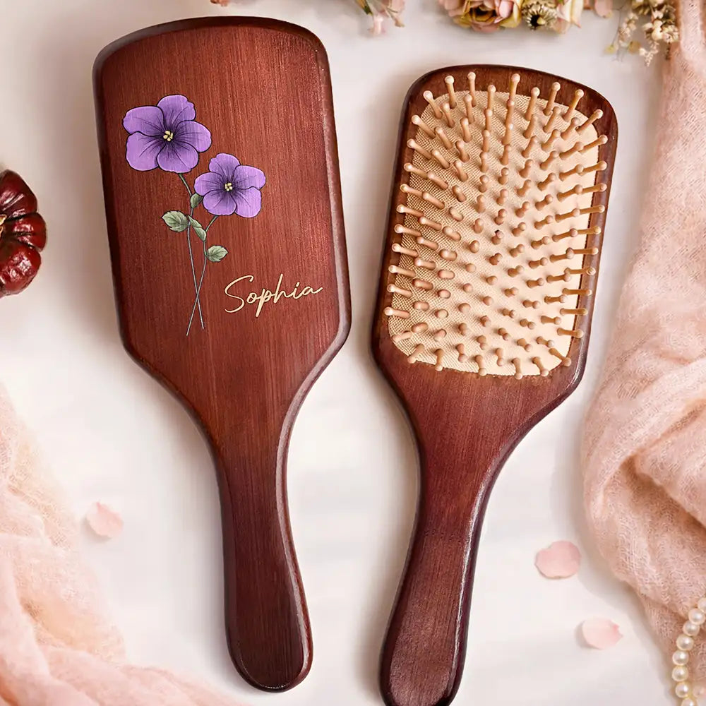 Birth Flowers Bloom Where You're Planted - Personalized Wooden Hair Brush