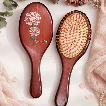 Birth Flowers Bloom Where You're Planted - Personalized Wooden Hair Brush