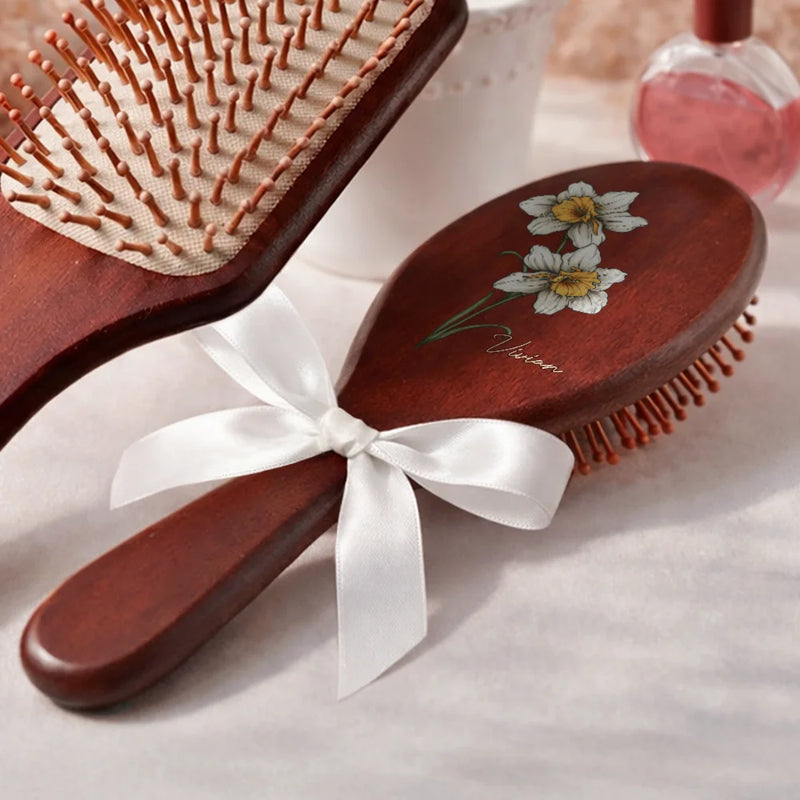Gift For Wife,Gift For Girlfriend,Gift For Women,Gift For Yourself,Gift For Aunt,Gift For Mother,Gift For Grandma,Gift For Daughter,Gift For Sisters,Gift For Bestie,Happy - Birth Flowers Bloom Where You're Planted - Personalized Wooden Hair Brush