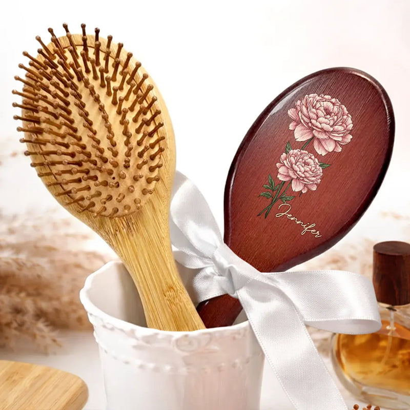 Gift For Wife,Gift For Girlfriend,Gift For Women,Gift For Yourself,Gift For Aunt,Gift For Mother,Gift For Grandma,Gift For Daughter,Gift For Sisters,Gift For Bestie,Happy - Birth Flowers Bloom Where You're Planted - Personalized Wooden Hair Brush