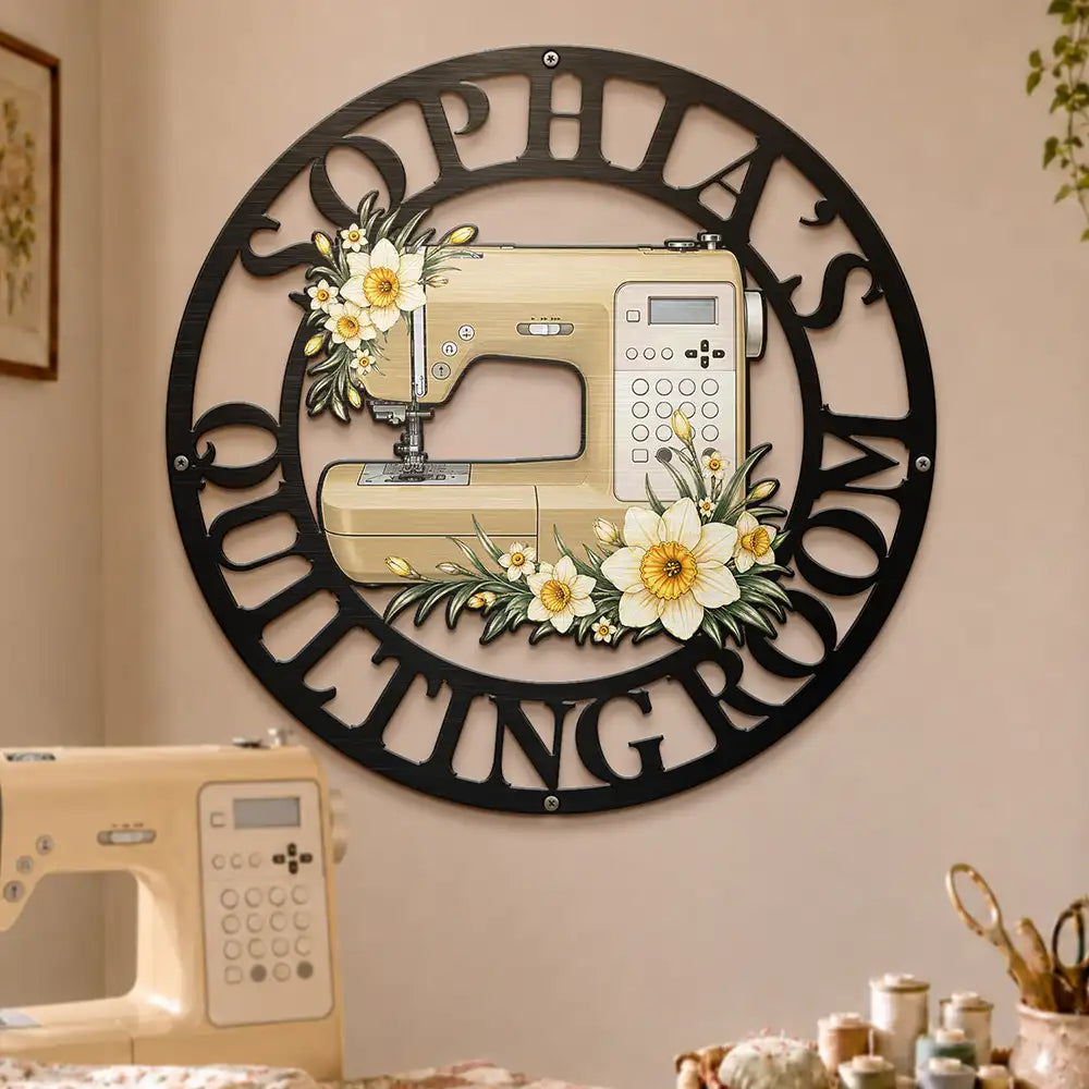 Cozy,Gift For Yourself,Gift For Women,Icon - Birth Flowers Blooming In The Sewing Room For Her - Personalized Cutout Metal Sign
