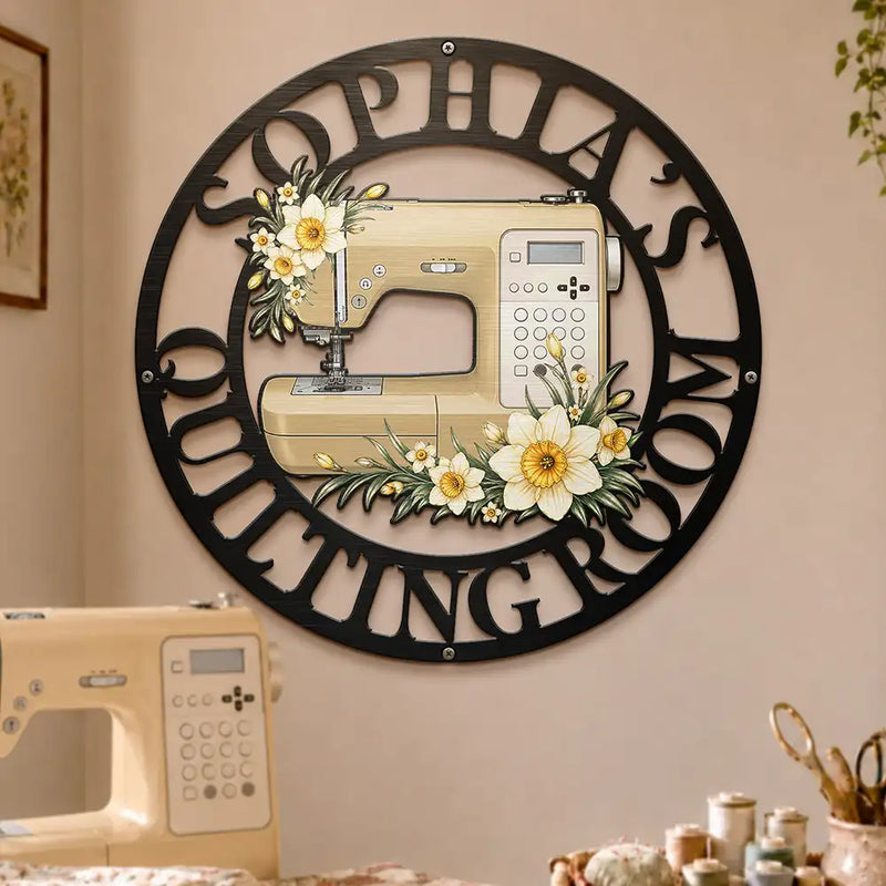 Cozy,Gift For Yourself,Gift For Women,Icon - Birth Flowers Blooming In The Sewing Room For Her - Personalized Cutout Metal Sign