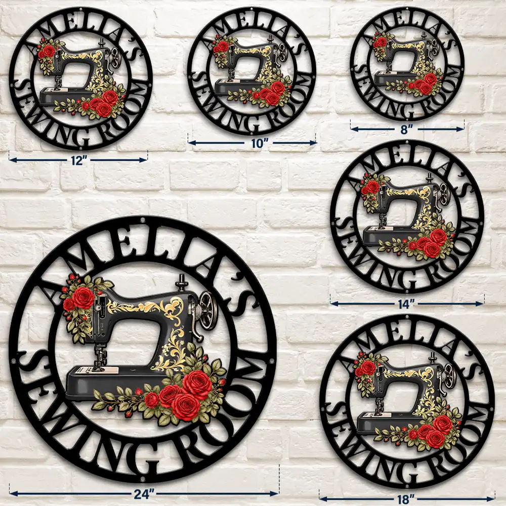 Cozy,Gift For Yourself,Gift For Women,Icon - Birth Flowers Blooming In The Sewing Room For Her - Personalized Cutout Metal Sign