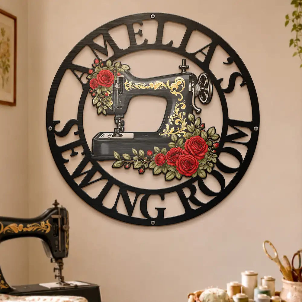 Birth Flowers Blooming In The Sewing Room For Her - Personalized Cutout Metal Sign
