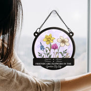 Happy, Gift For Bestie, Old Best friends, Gift For Sisters - Birth Flowers Grow An Old Friend - Personalized Window Hanging Suncatcher Ornament